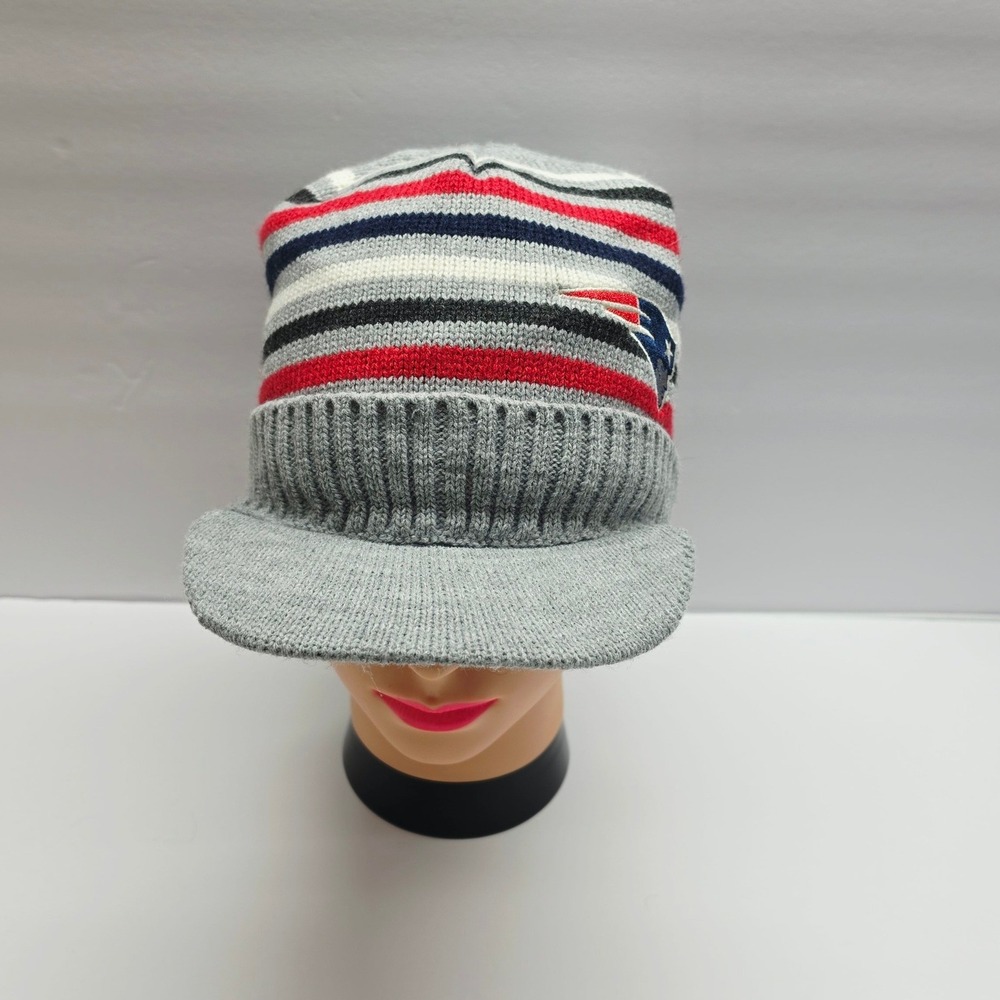 Touch Patriots Visor Beanie Womens OSFM Gray Striped Fleece Lined Knit Hat